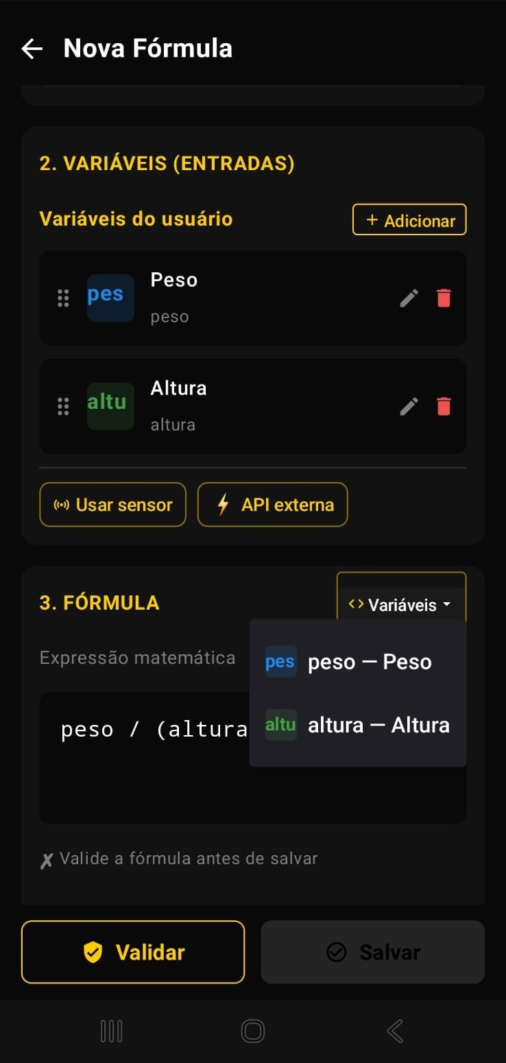 Fórmula — Variáveis